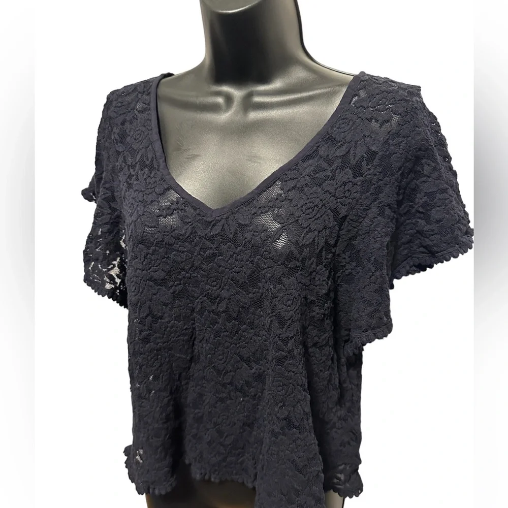 H&M L.O.G.G. Navy Lace Shirt with Loose Sleeves - Picture 4 of 7